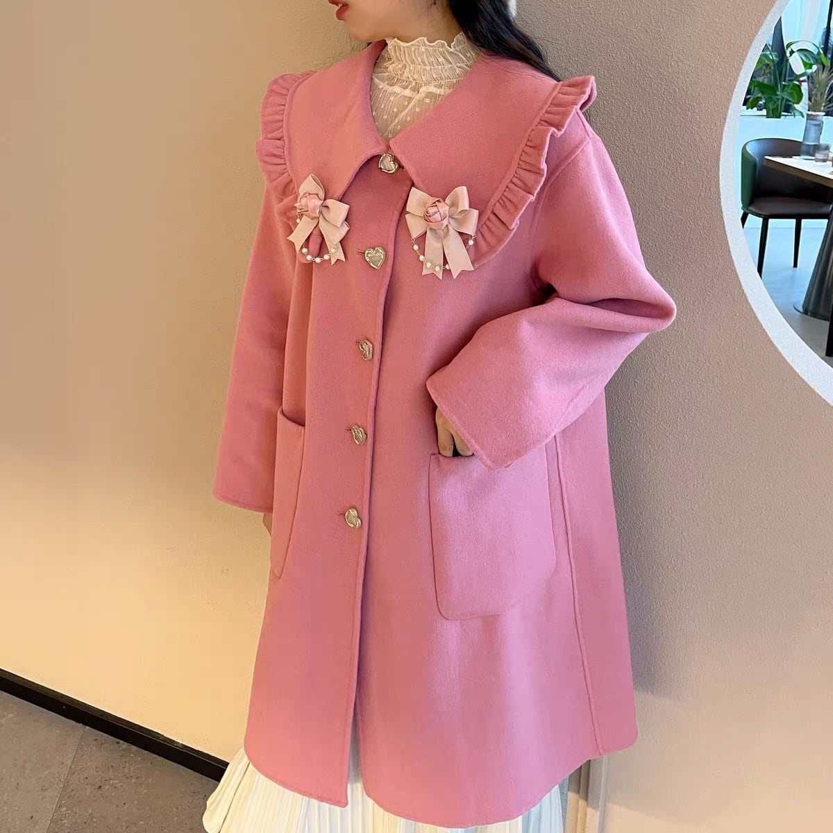 コート ピンク リボン 水色 黄色 姫 ガーリー 原宿 リボン 可愛い