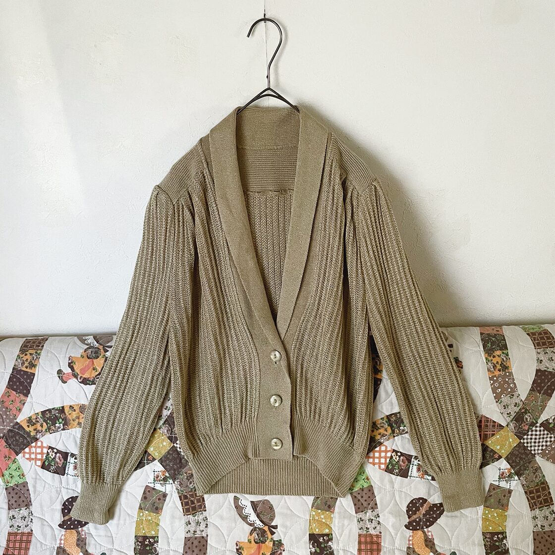 70s ニットカーディガン カーキ 昭和レトロ ヴィンテージ古着 | Pay ID