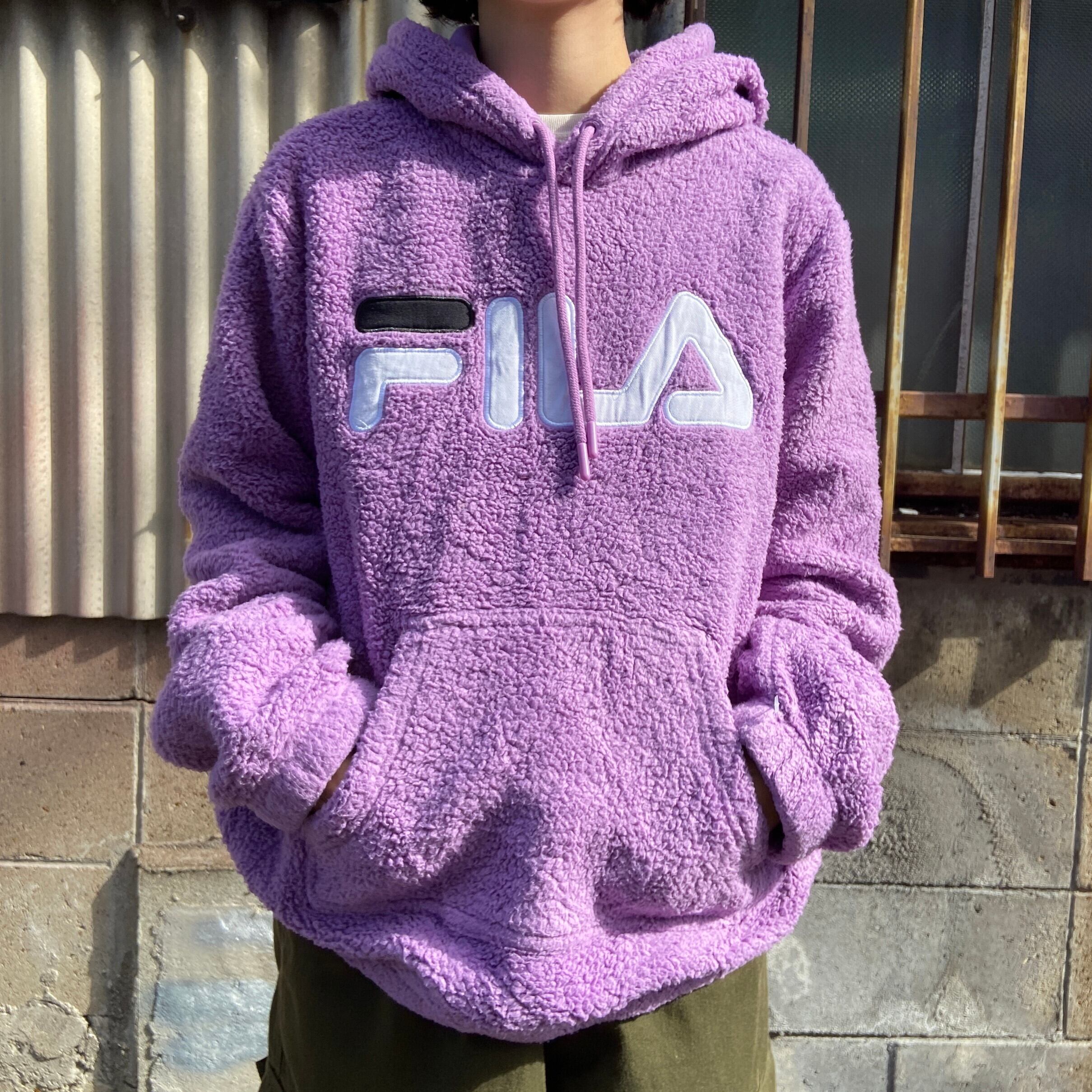 Fila フィラ ロゴ刺繍 プルオーバーフリースパーカー メンズs 古着 パープル 紫 パーカー Ha10 Cave 古着屋 公式 古着通販サイト