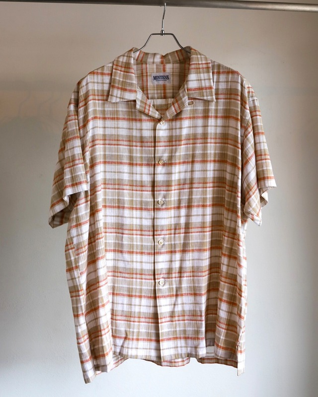 【新品】MINTENS 1950s vintage linen shirts made in Italian fabrics made in JAPAN S/S open collar／ イタリア製 ヴィンテージ生地 リネン オープンカラー 半袖 シャツ チェック柄 オリジナルブランド 1950年代シルエット サイズ②