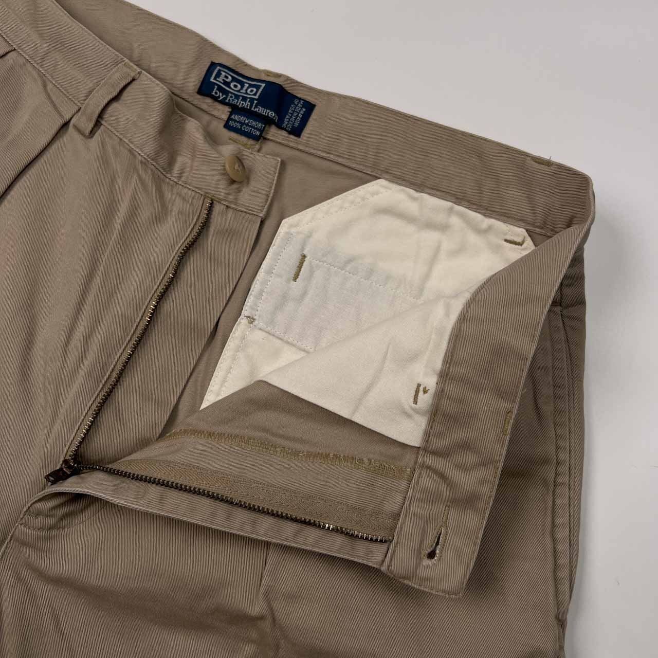 90s 00s POLO RALPH LAUREN ラルフローレン CHINO アンドリュー チノ ショーツ タック ショートパンツ 33/ベージュ/ビンテージ