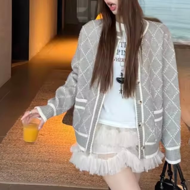 diamond rough knit cardigan