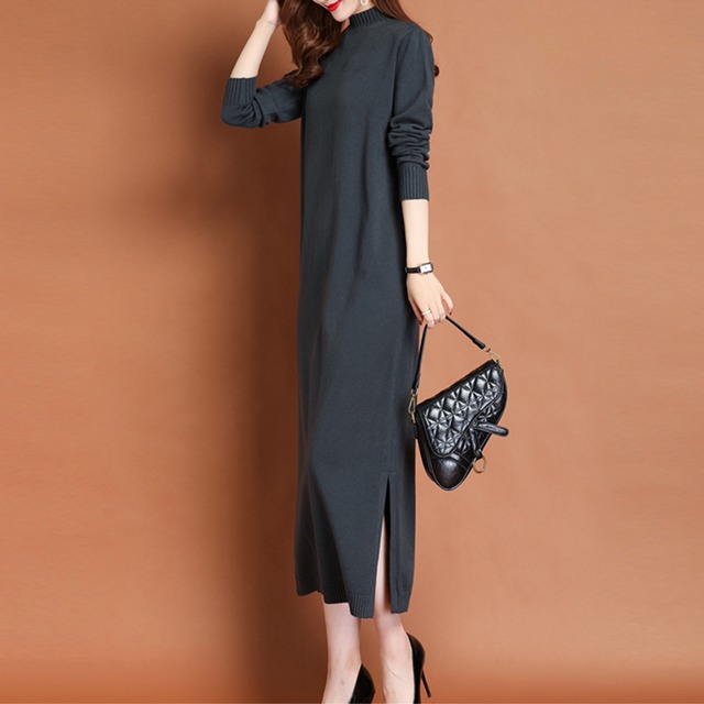 サイドスリットハイネックニットワンピース Me0743
