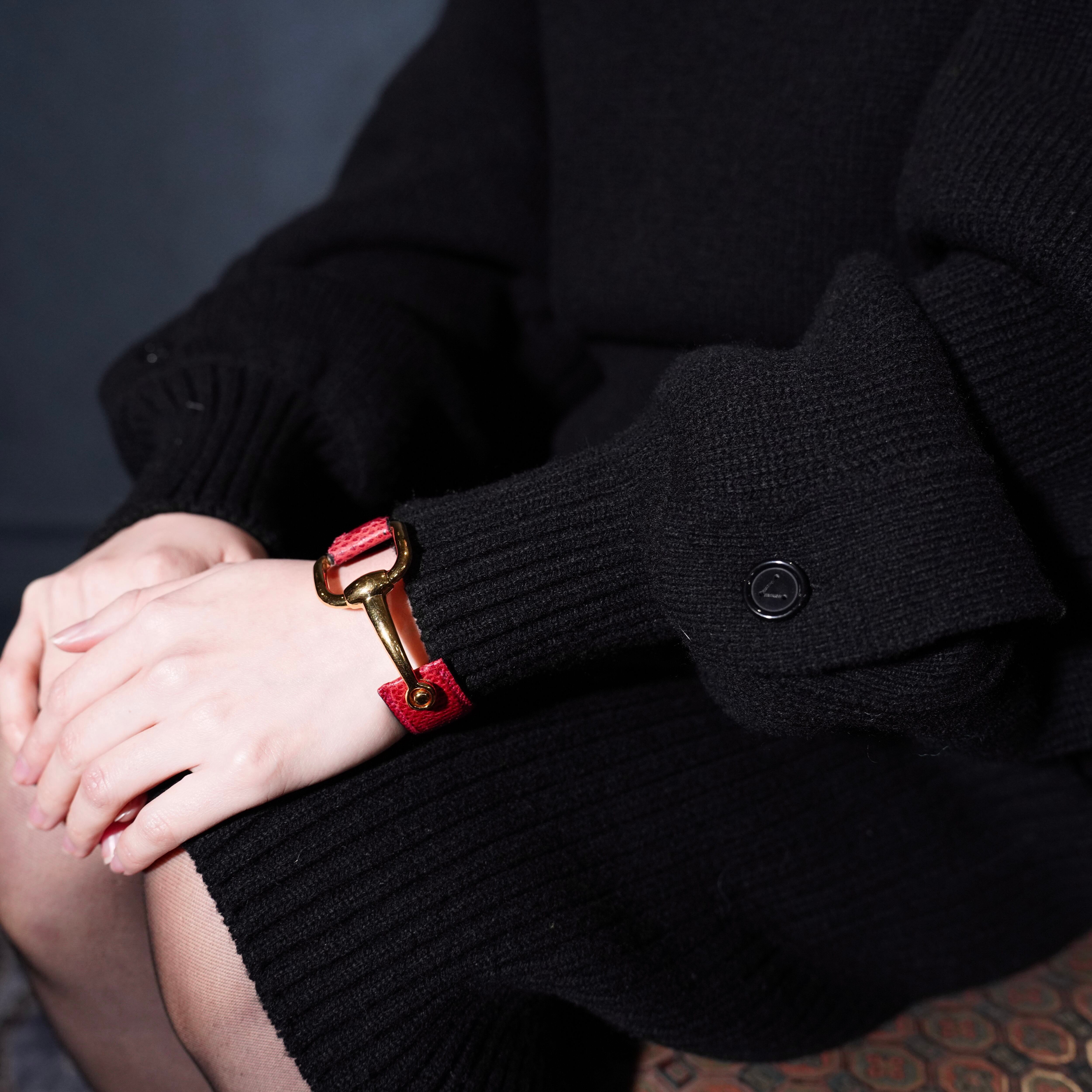 GUCCI HORSE BIT DESIGN METAL LEATHER BANGLE/グッチホースビット