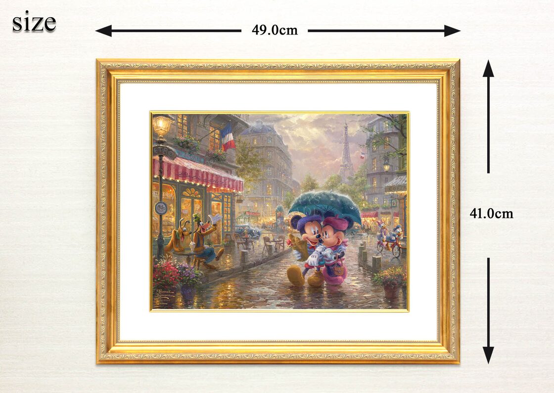 ディズニー絵画「ミッキー＆ミニー/イン パリ」額縁2種選択可 作品証明 