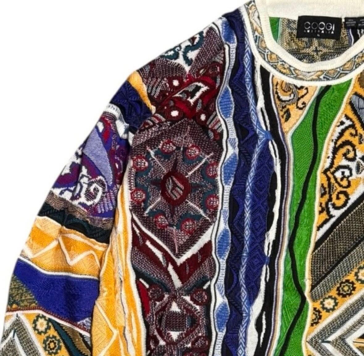 稀少サイズXL ビギー着用 COOGI 3Dニット 幾何学 コットン BIGGIE