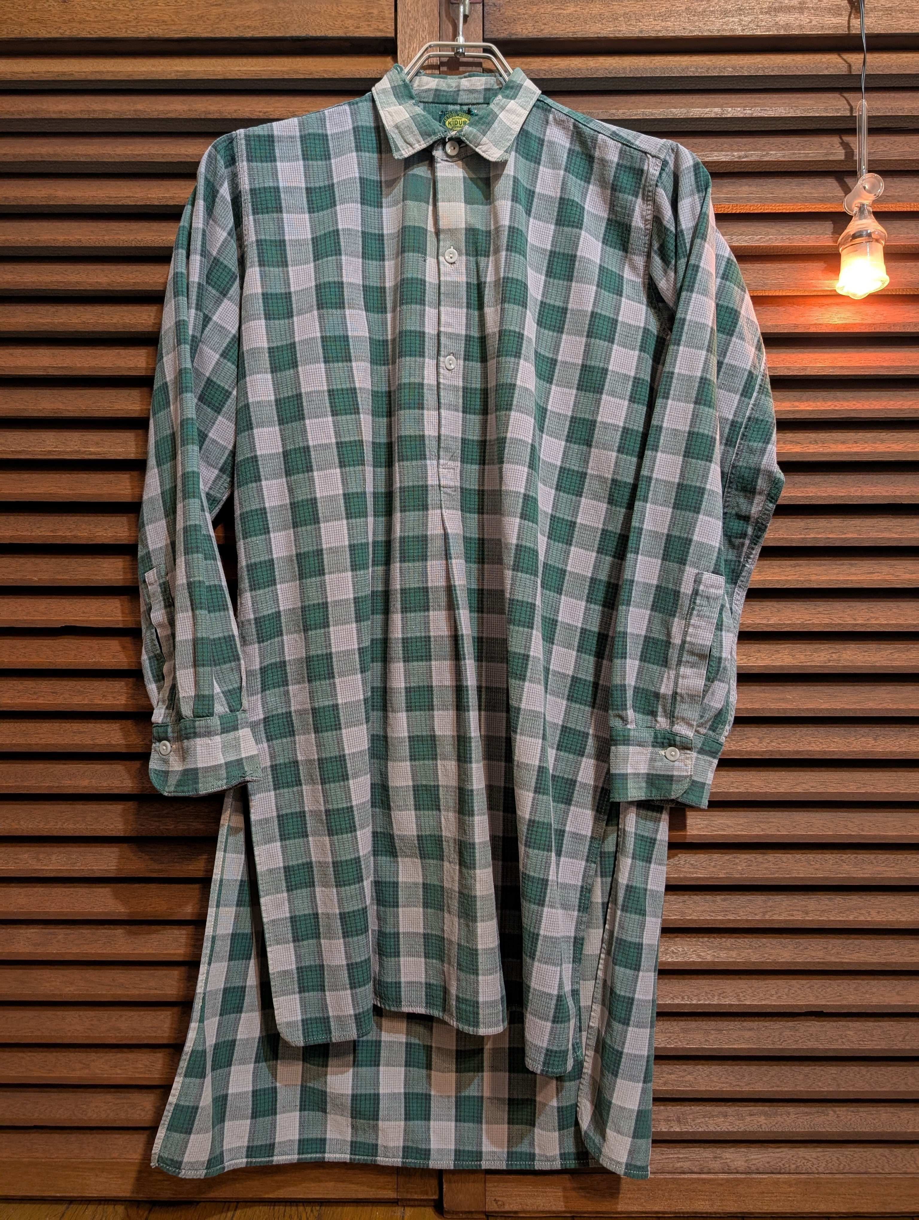 40s France KIDUR Granpa Shirt Green Check Milkglassbutton