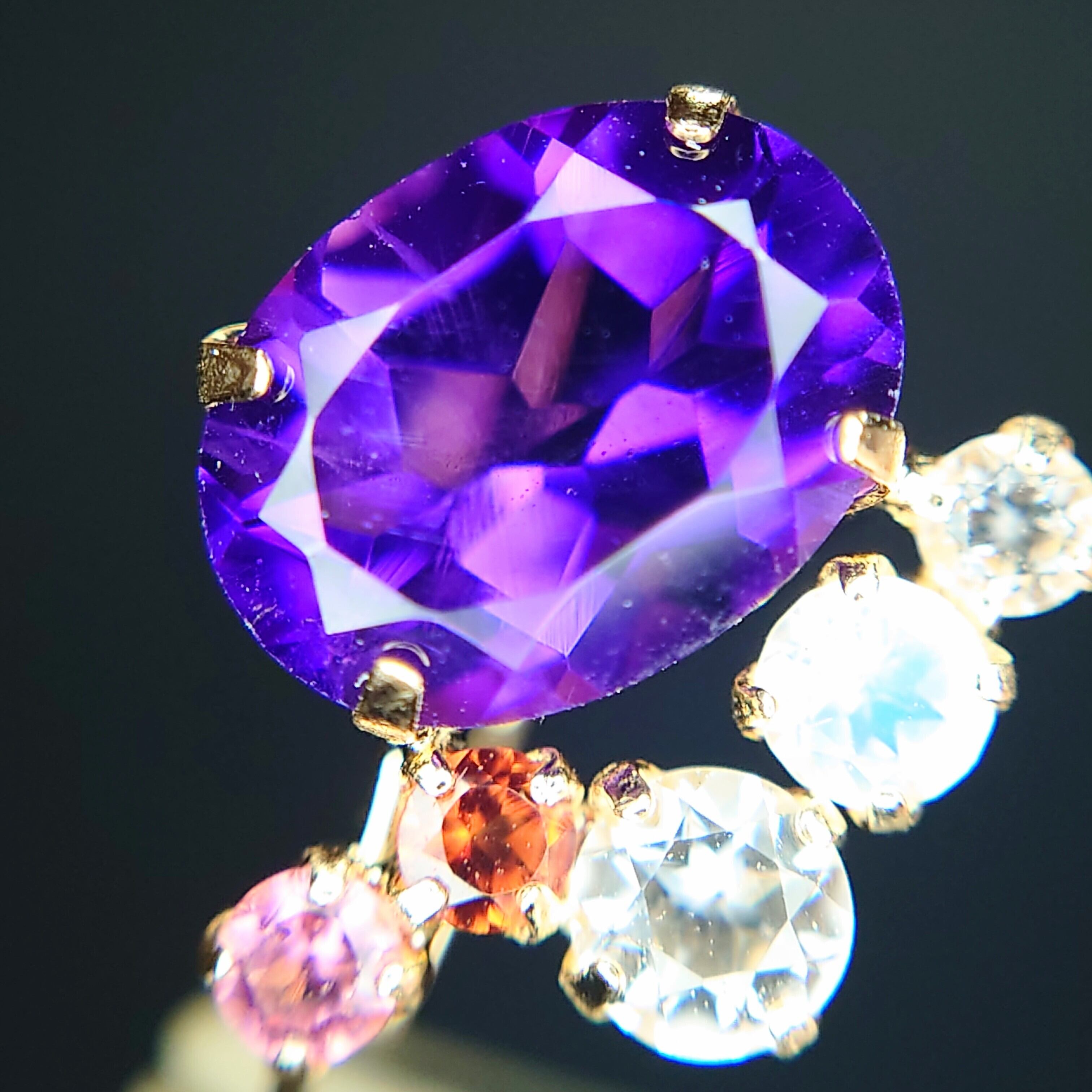 K18 イヤーカフ/ピアス Amethyst/Pink Tourmaline/Garnet/White Topaz