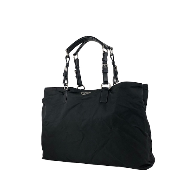 PRADA プラダ ハンドバッグ ブラック トライアングルロゴ ナイロン レザーハンドル トートバッグ vintage ヴィンテージ オールド 4f8fnv