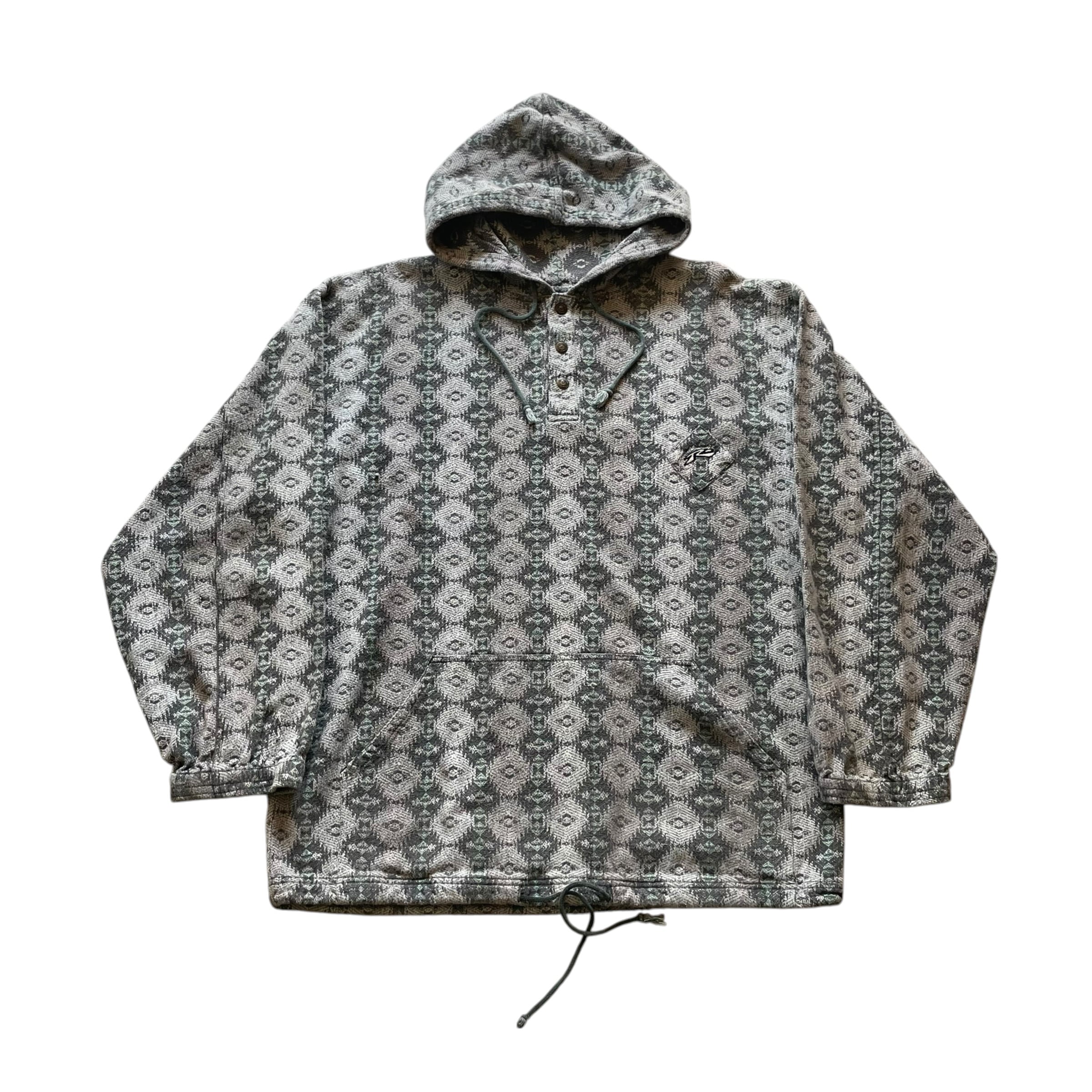 90s RUSTY "native pattern" half snap button pullover hoodie