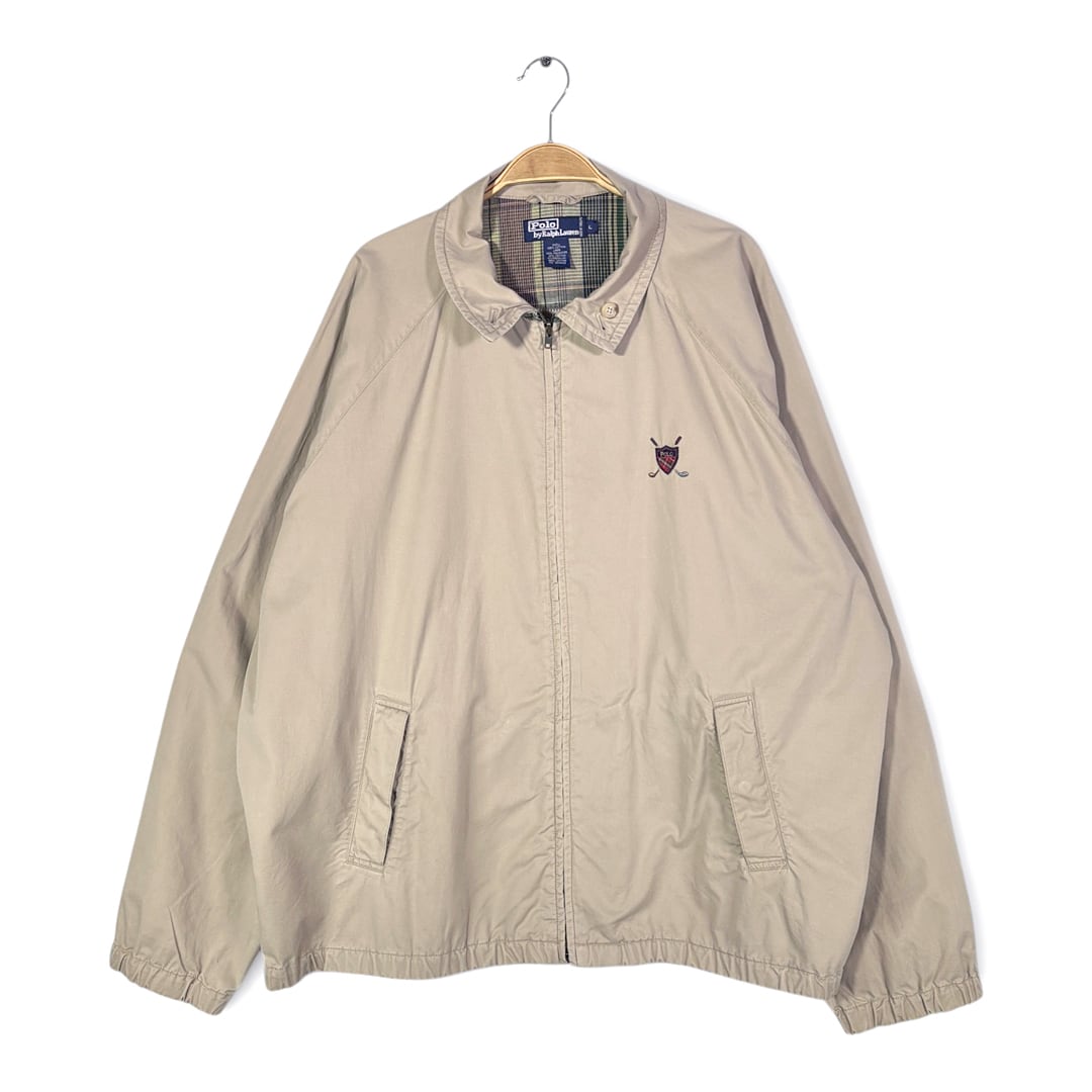 ポロ ラルフローレン スウィングトップ ドリズラー ワンポイント ベージュネイビー コットンジャケット POLO RALPH LAUREN サイズL 古着 DZ0815