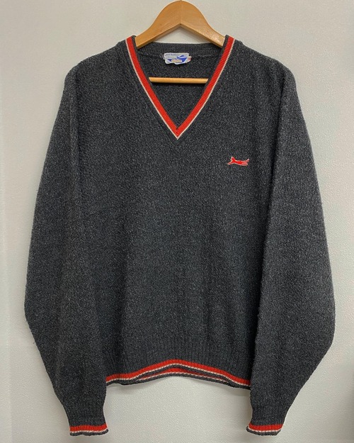 80sEngland Slazenger Acrylic Knit Vneck Sweater/L