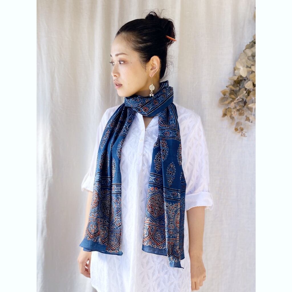 Ajrakh hand-blockprinted cotton stole アジラック コットン ハンド