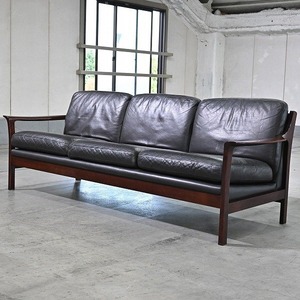 ビンテージ 旭川家具 Hock「ロータス」3人掛けソファ 本革 トリプルソファ 3PS アーム ホック カバザクラ カンディハウス