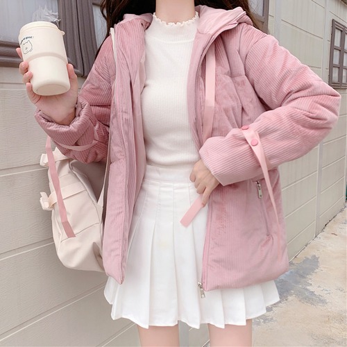 ✞りぼんストラップコーデュロイフーディー ジャケットコート 大人女子☆コットン 秋冬✞ゴスロリ SM ミリ 甘ロリ クラロリ 和ロリ エレガント 黒ロリ 姫ロリ 華ロリ BB-BB10463814760