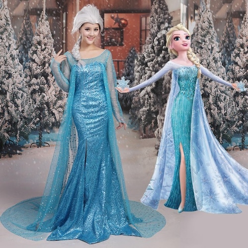 K2980b　ディズニー アナと雪の女王 エルサ女王　風 　コスプレ衣装+ウィッグ　cosplay　コスチューム ハロウィン　イベント