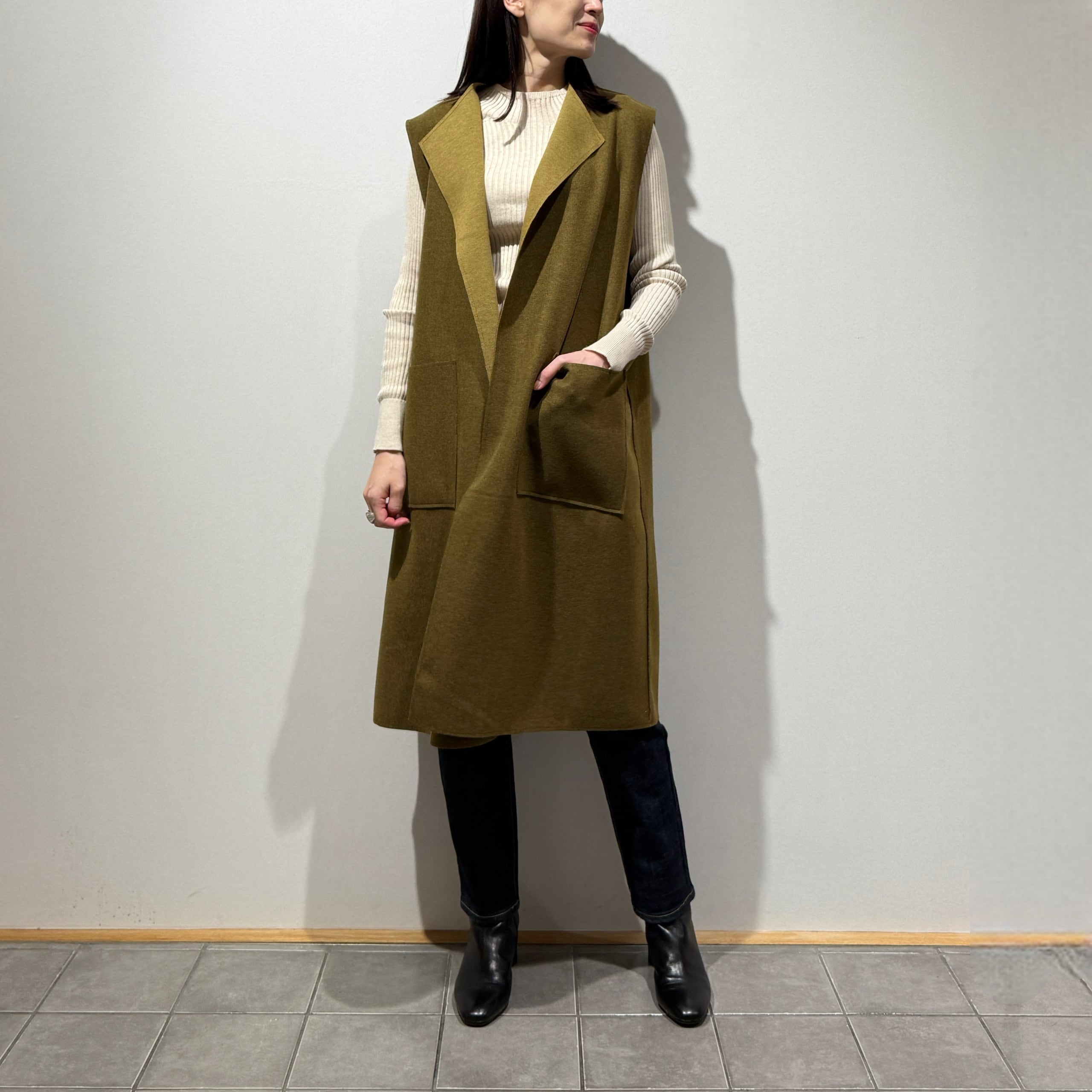 フェイクウールロングベスト