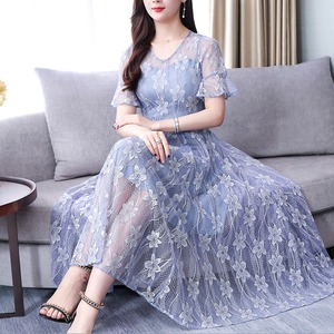 ★送料無料★15号（XXL）☆総レ－スフレア－マキシ丈ワンピ(OPN3180)