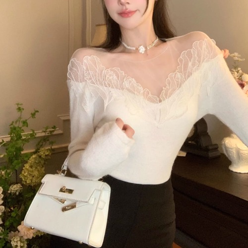 シアーレースネックニット ・73827