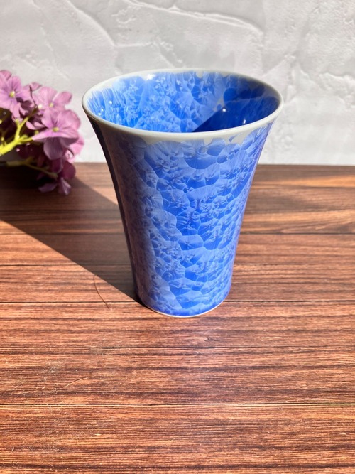 【清水焼・京焼】花結晶　青　ブルー　フリーカップ