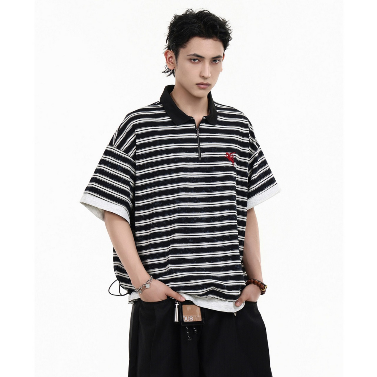 VINTAGE ストリート ハーフジップポロシャツ T2090