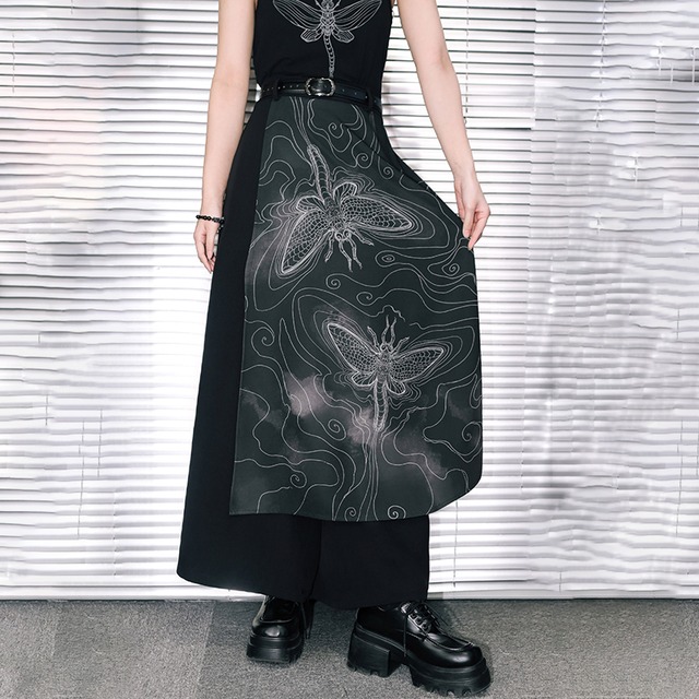 【古怪舍---短暫永恆シリーズ】★チャイナ風ズボン★ ボトムス ガウチョパンツ キュロットスカート フェイクレイヤード プリント