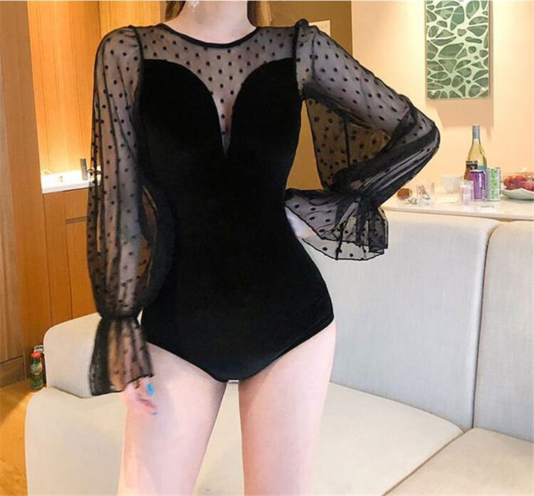 ビーチワンビース 長袖 日よけ 保守的 温泉 パースペクティブ 水着 レトロ 怠惰な風 エレガント