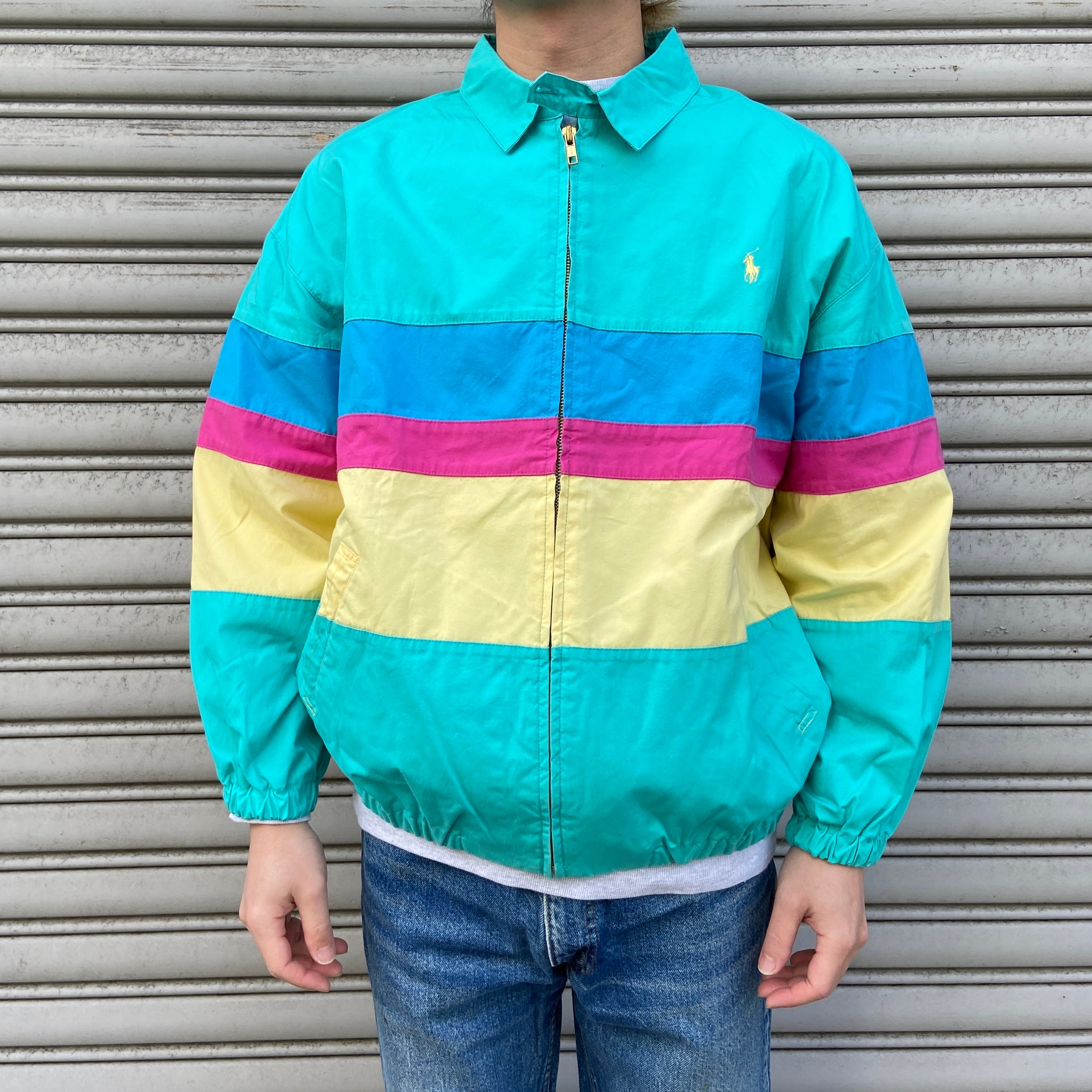 RalphLauren 90s USA製 マルチボーダー柄スウィングトップ L
