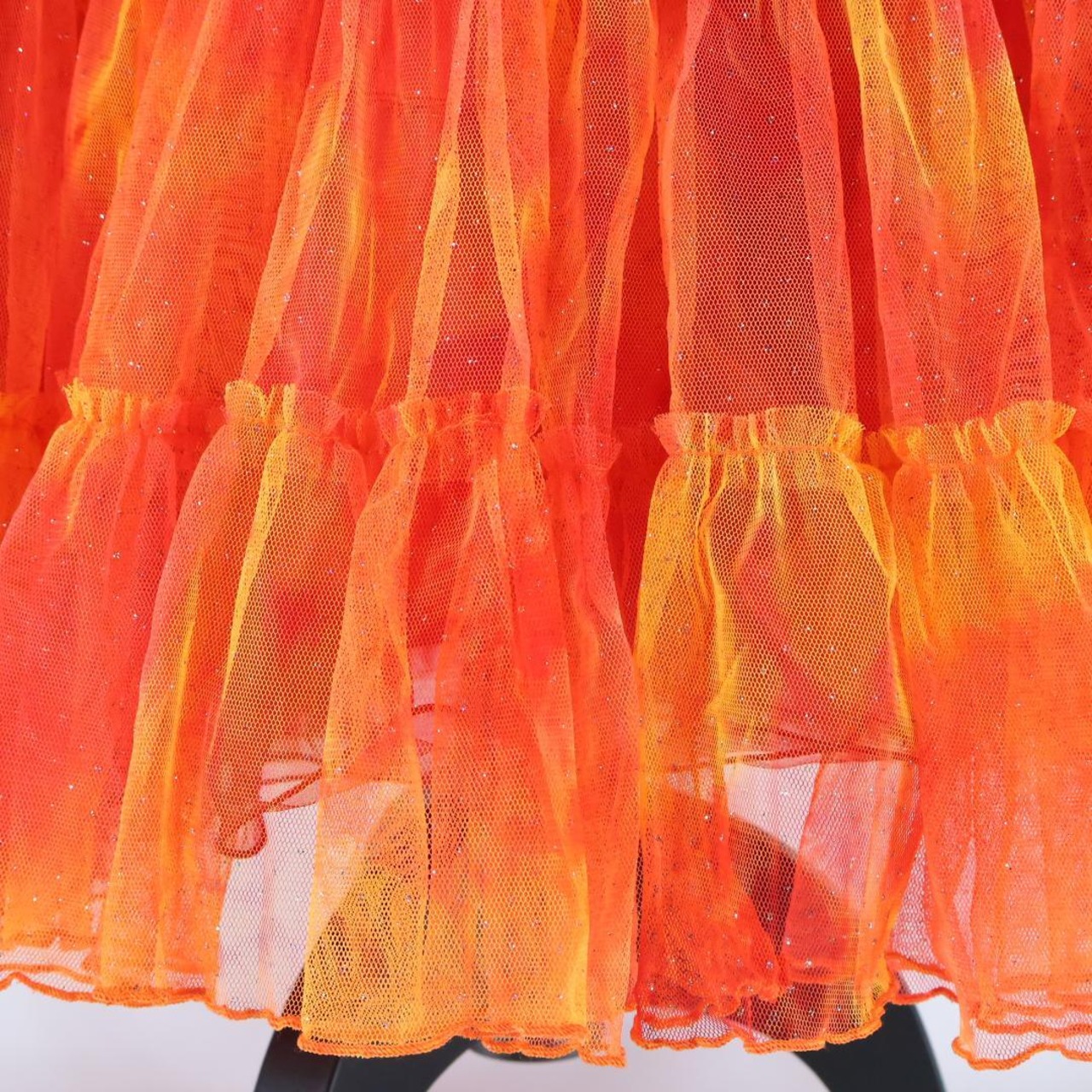 【美品 社交ダンス衣装】オレンジ Dance Fashion pier ワンピース ドレス 赤 レッド ラメ フリル レース グラデーション 軽い