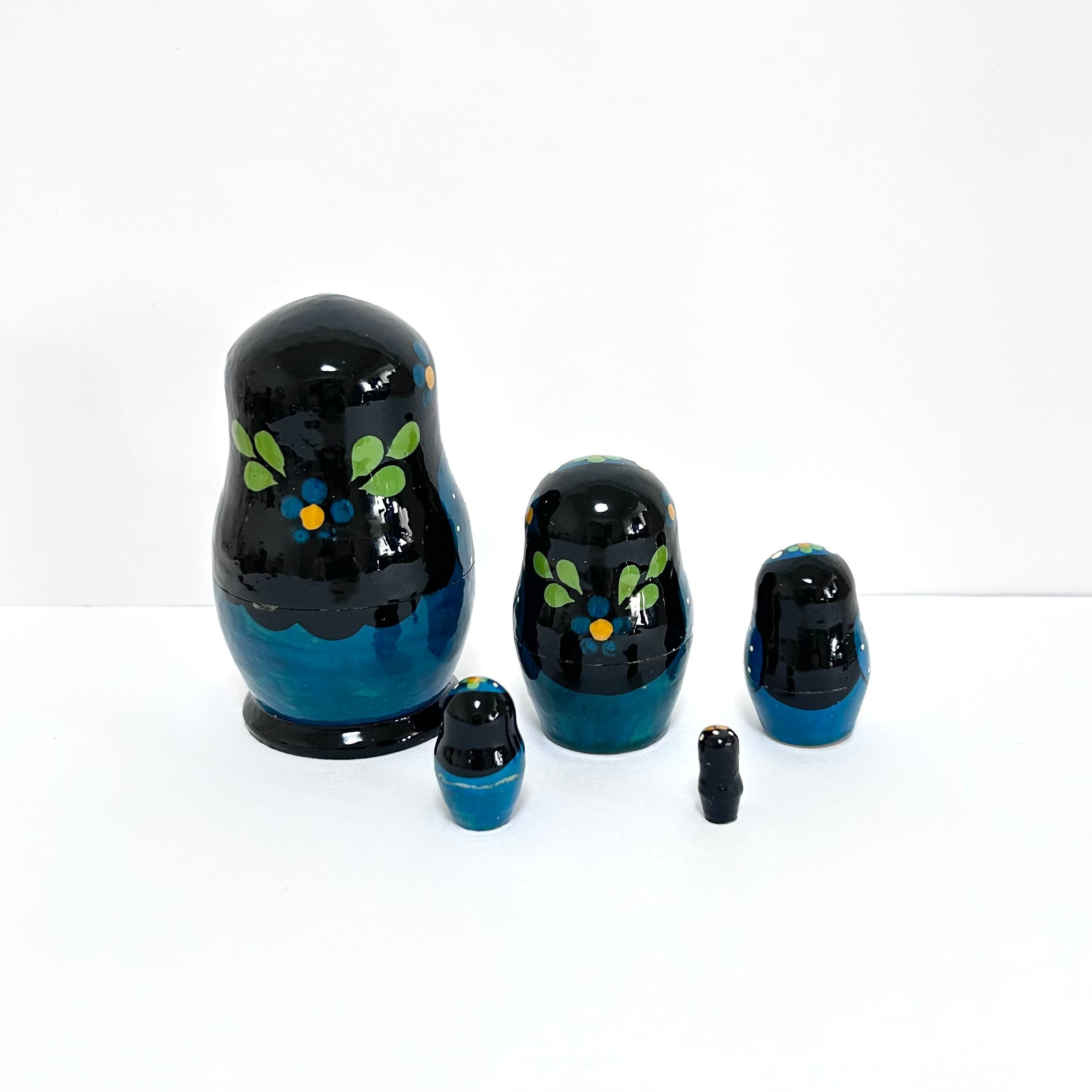 フラワー ブルー マトリョーシカ 9.5cm 5ピース ロシア製 セルギエフパサード