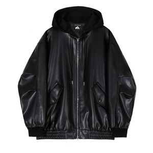 フード付きフェイクレザーブルゾン　MT0080411