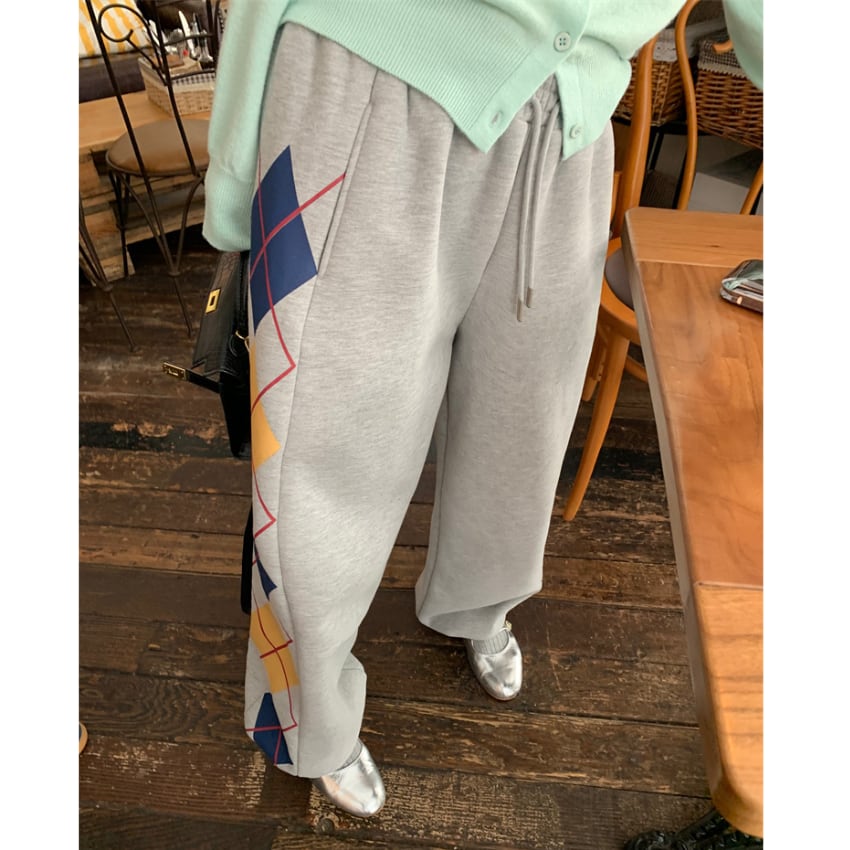 side argyle pattern sweatpants　J00179