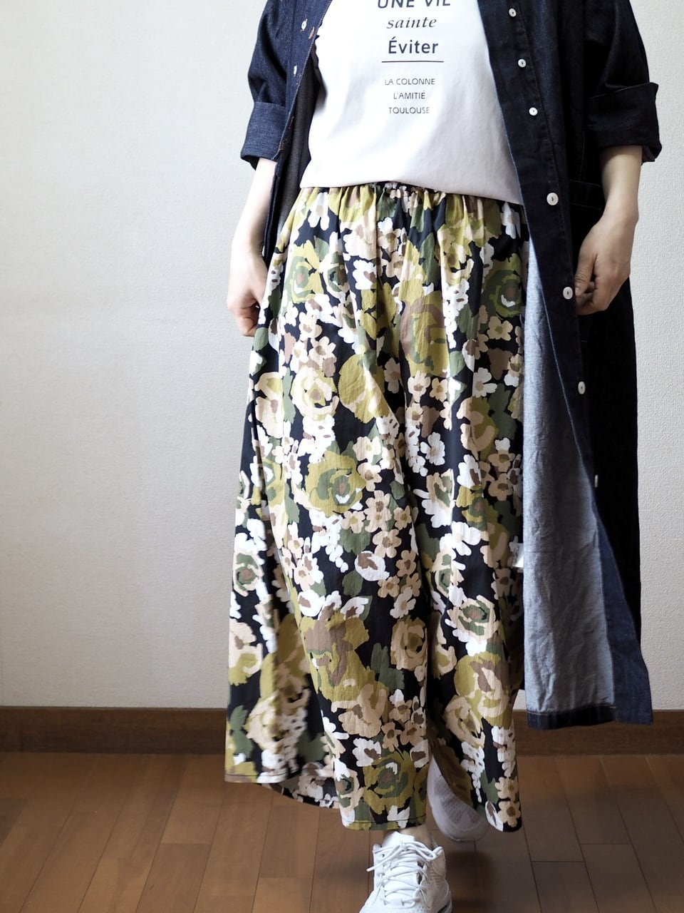 花柄ガウチョパンツ <カーキ>