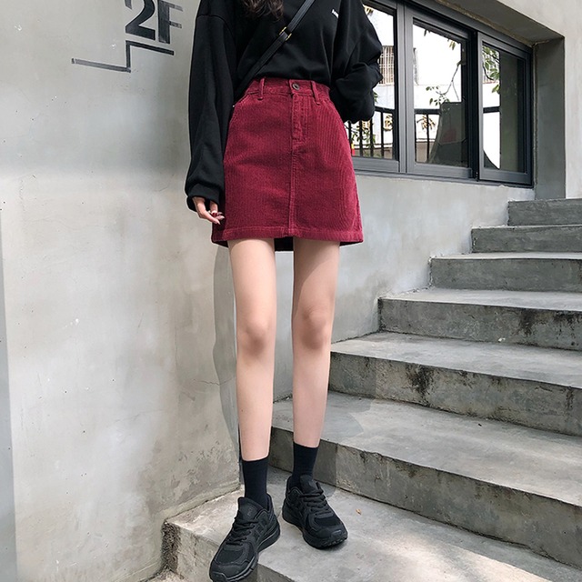 スタンダードコーデュロイスカート ハイウェスト薄手Aラインショート レトロ オータム 秋物 ウィンター 冬物 試着室60826319961