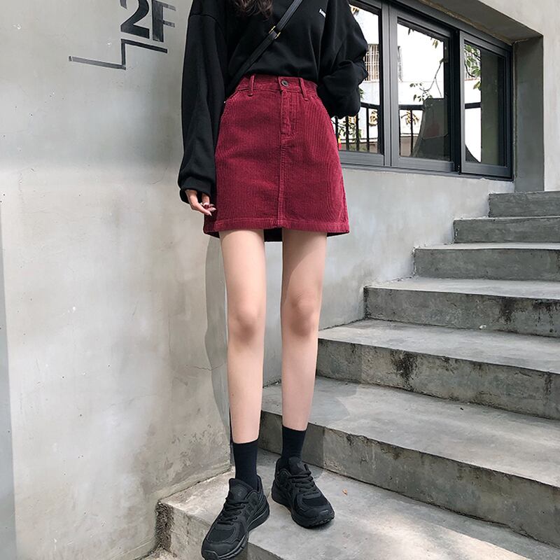 スタンダードコーデュロイスカート ハイウェスト薄手Aラインショート レトロ オータム 秋物 ウィンター 冬物 試着室60826319961
