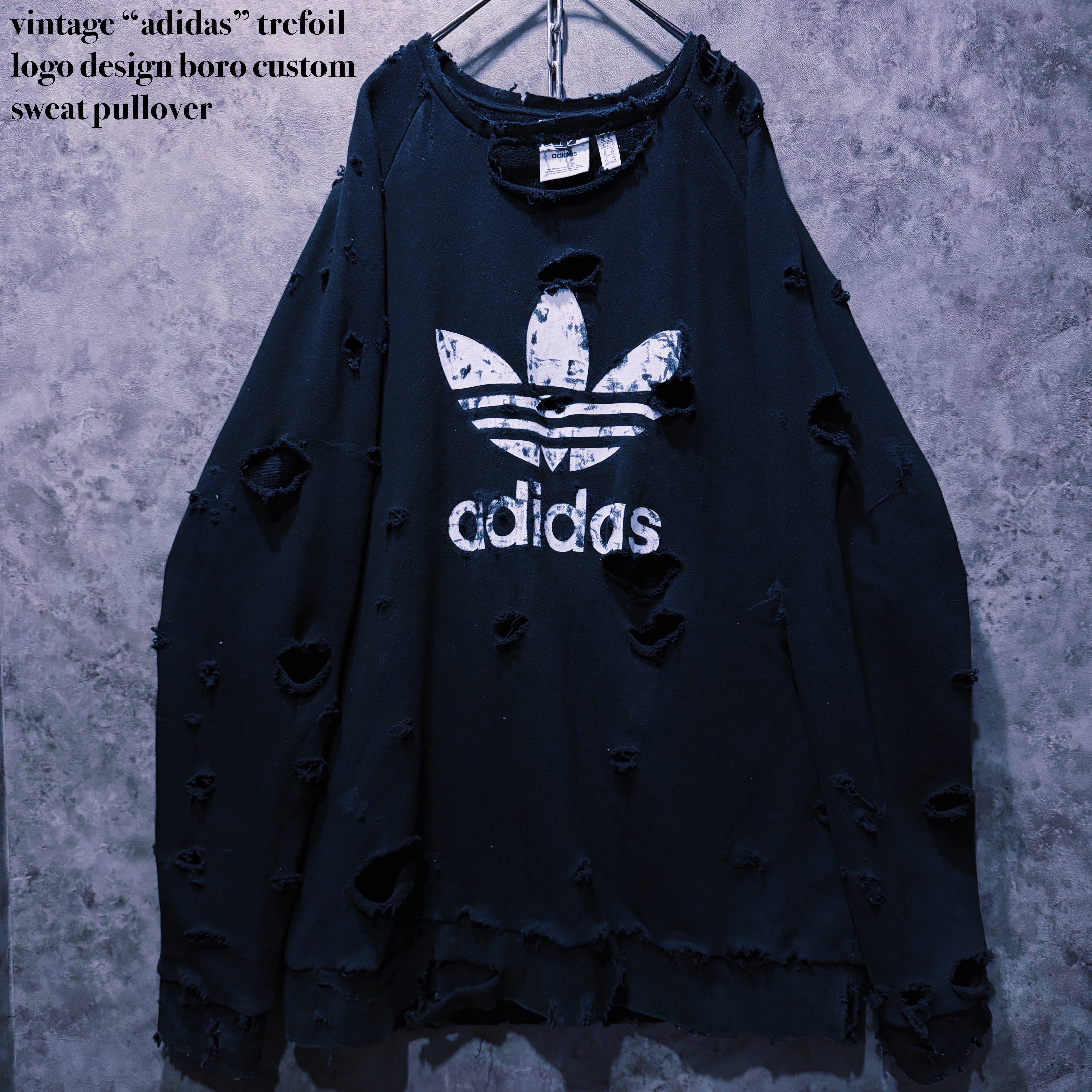 【doppio】vintage “adidas” trefoil logo design boro custom sweat pullover