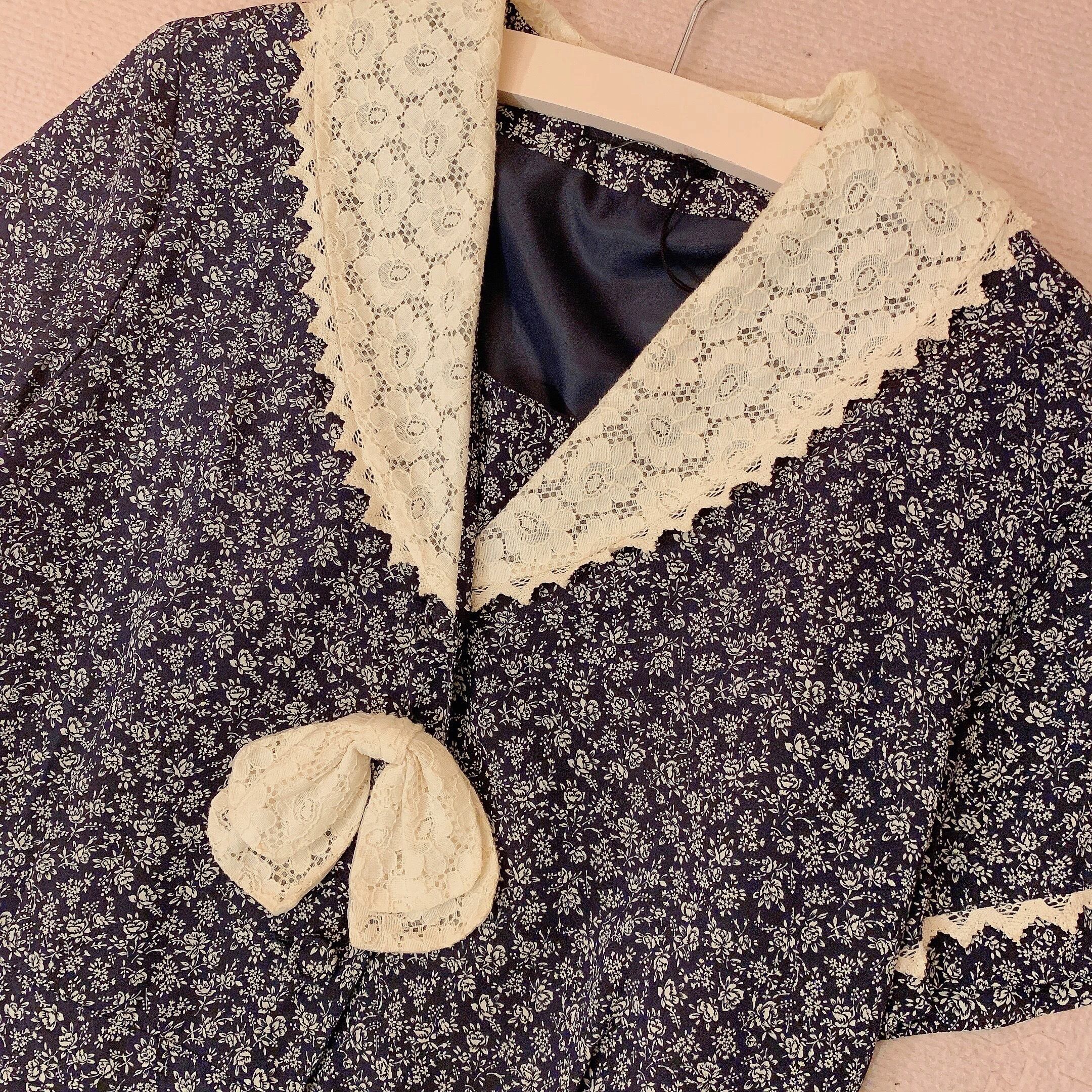 flower lace sailor collar navy one-piece