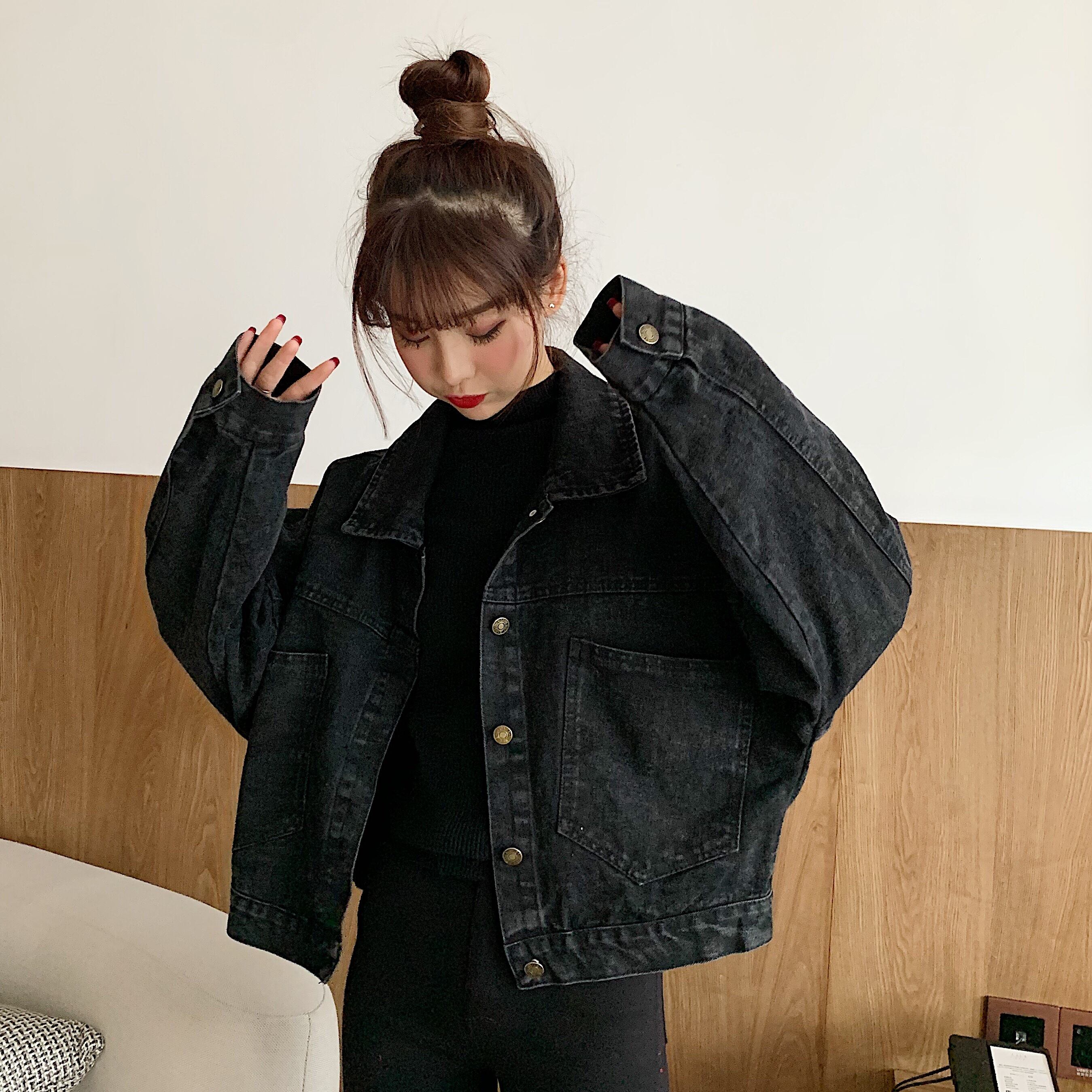 ブラックデニムジャケット 韓国ファッション通販 Nosweat