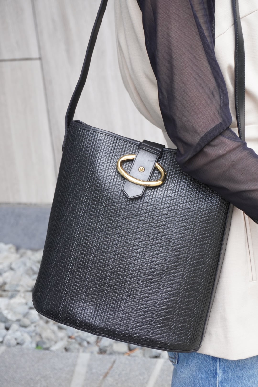 Christian Dior クリスチャン ディオール ショルダーバッグ ブラック オーバル レザー 編み込み vintage ヴィンテージ オールド ysncmj