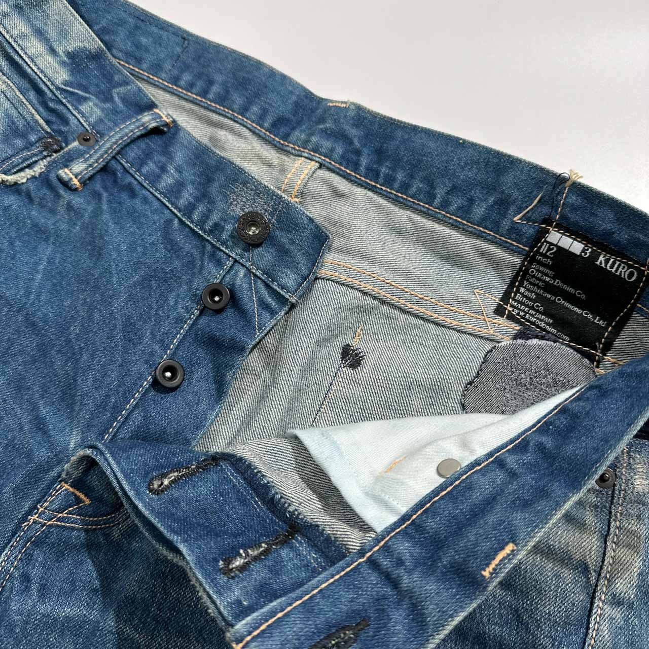 KURO クロ ダメージ加工 赤耳 セルビッチ ハーフ ショート デニムパンツ ジーンズ 約W90cm /メンズ/日本製