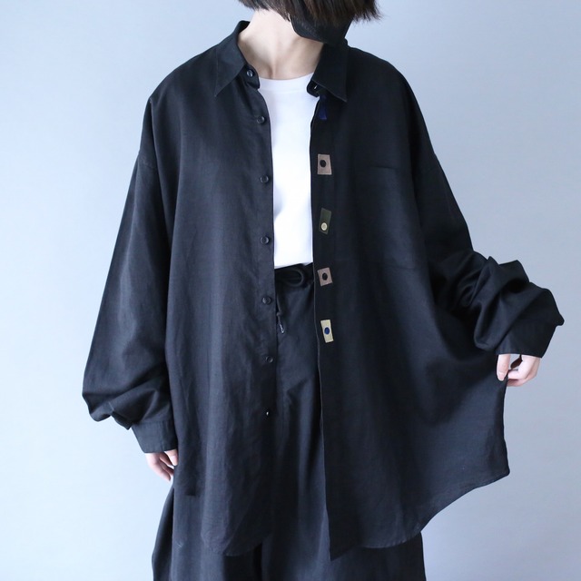 "刺繍" square in circle art design fry-front minimal mode shirt