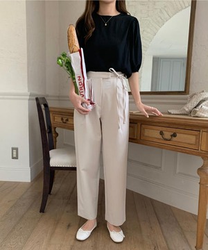 《即納商品》side ribbon slacks (cream / blue /  black)