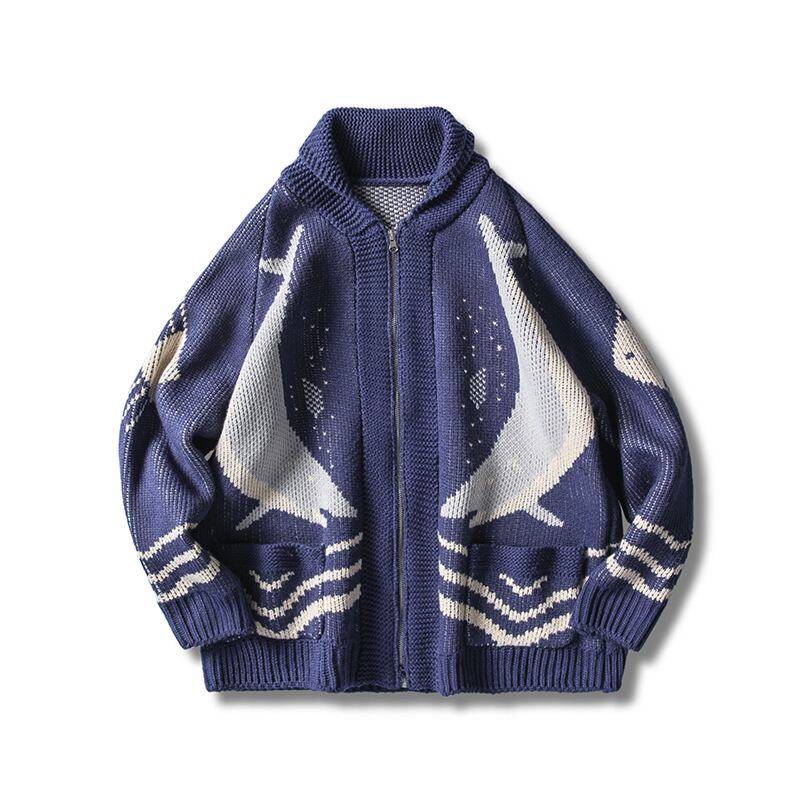 Road Vintage American Fair Isle Men's and Women's Loose Cardigan Sweater Couple Tide Retro Warm KnitJacket-アリババ レトロ カーディガン ビンテージ hip6-161120442471037