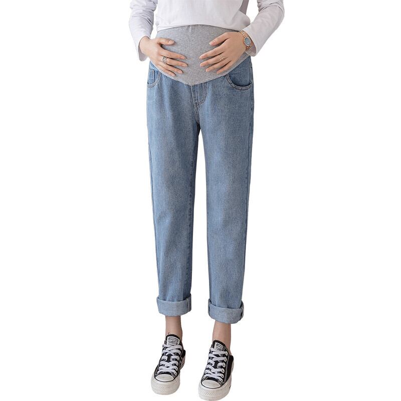 【新作】【送料無料】 5506＃巻き上げデニムマタニティジーンズ調節可能なベリーストレートパンツ服妊娠中の女性妊娠中のズボン アジャスタブル AL expec38025694202