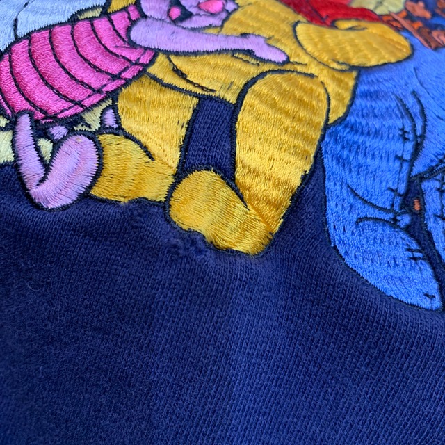 90s Disney くまのプーさん キャラクター刺繍スウェット 前V ネイビー