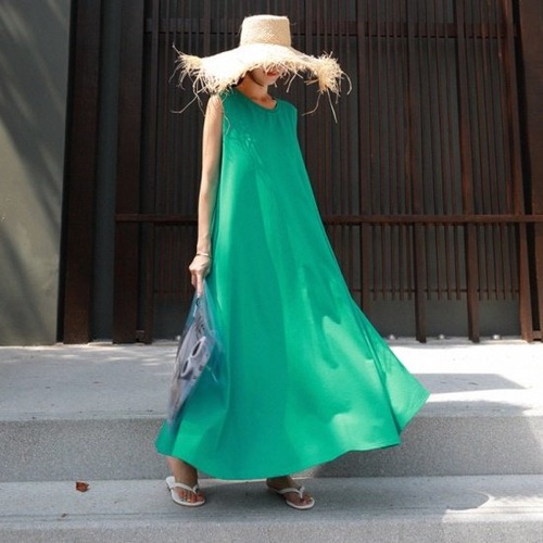 ワンピース Aライン レディース 韓国 ファッション ノースリーブ ロングマキシ リゾートワンピース サマードレス 無地 ロングフレアワンピース マキシワンピ ワンピース Aライン レディース