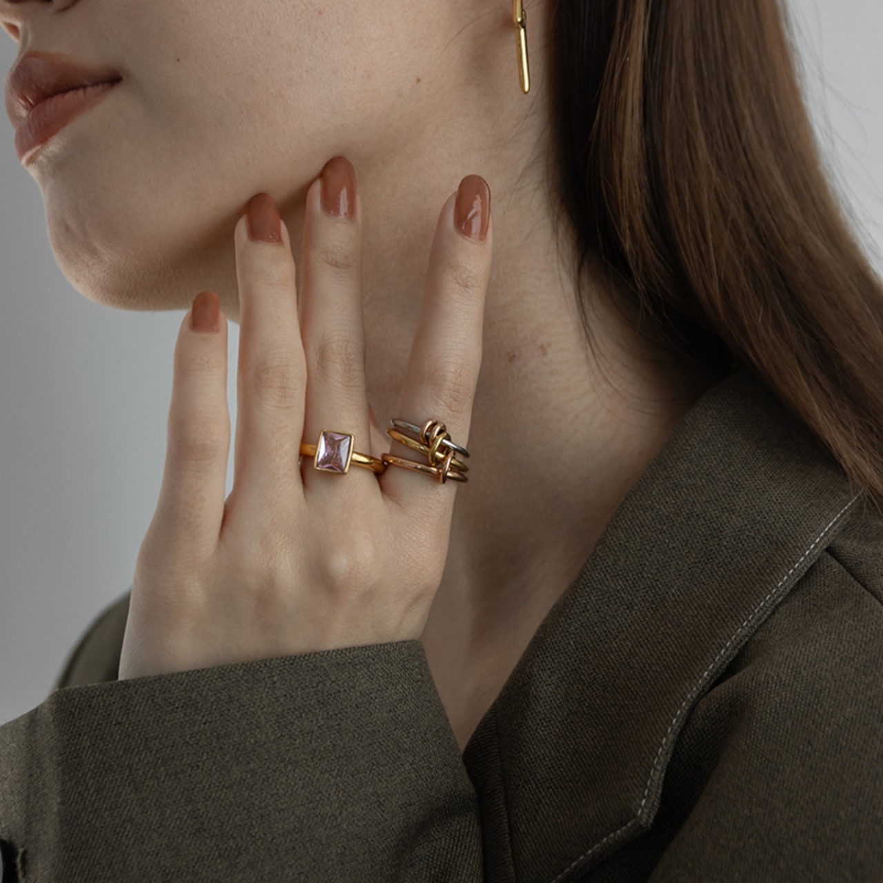 【ネコポス便】新色のピンク登場★ リング クリアジルコニアリング ステンレス　1815