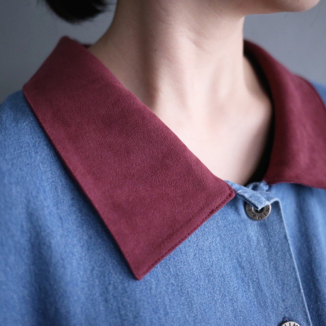 "DENIM&Co" bi-color switching design box silhouette over size denim shirt jacket