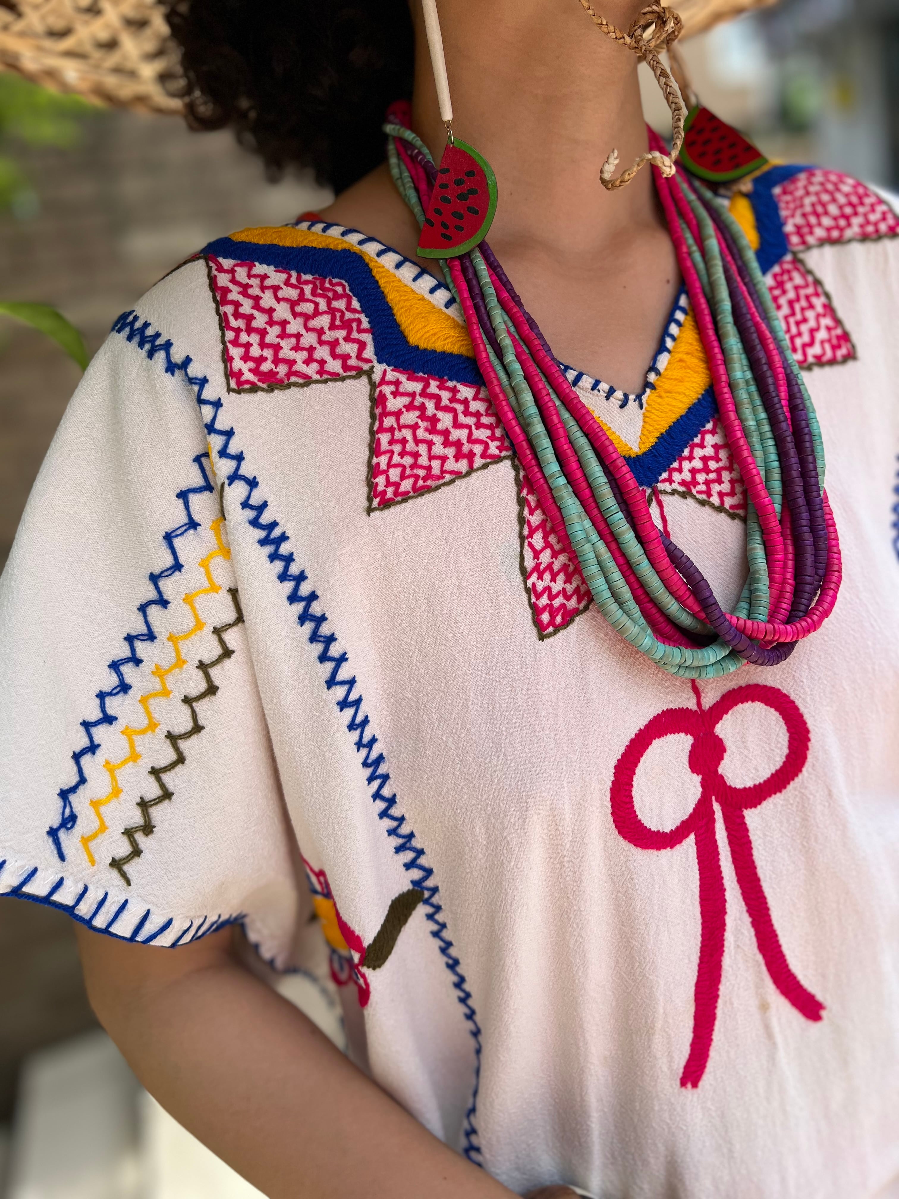 Vintage Mexican white cotton embroidery dress ( ヴィンテージ 