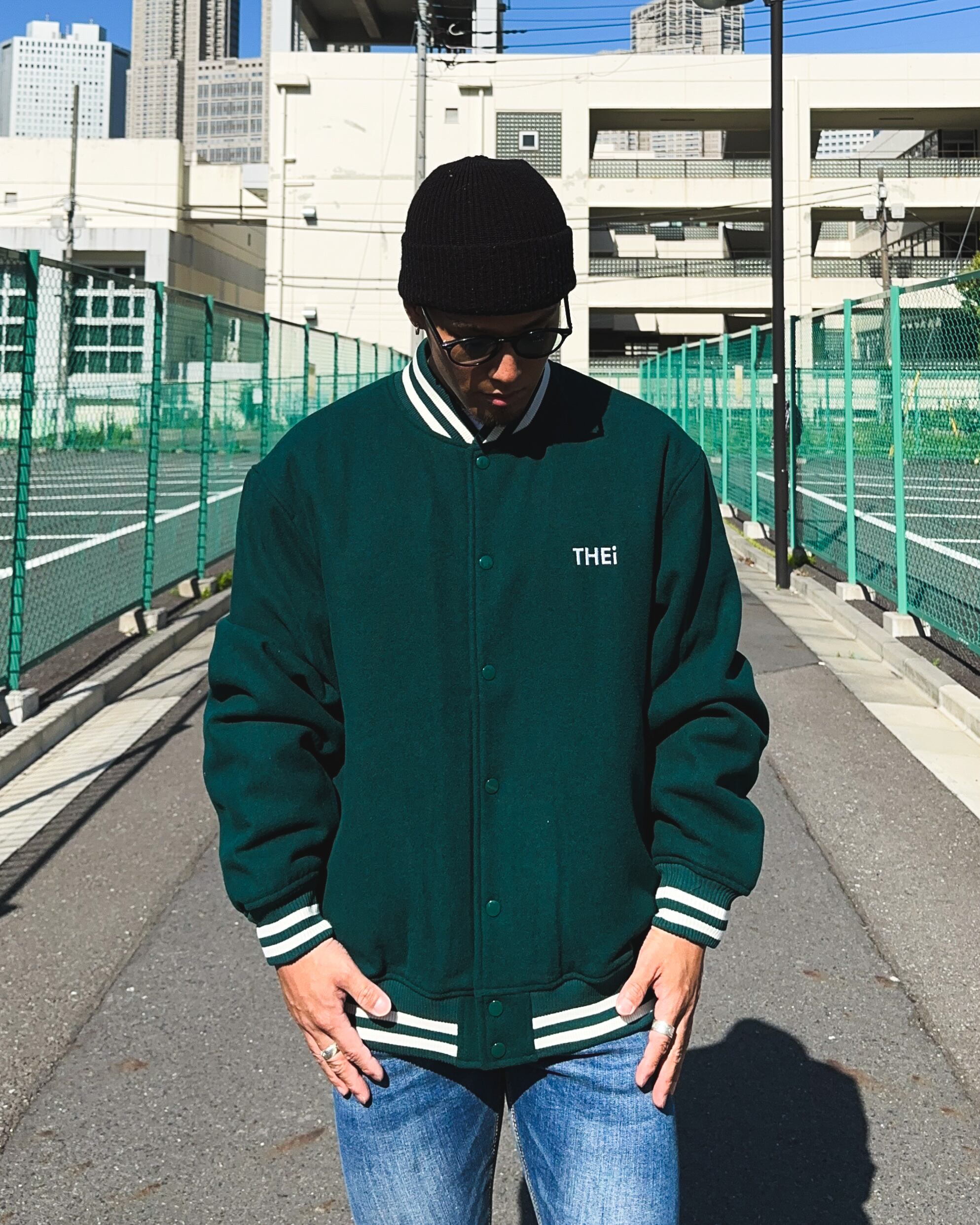 BASIC ONE POINT MELTON STADIUM JACKET - BILLIARD GREEN BASIC ONE POINT MELTON STADIUM JACKET - BILLIARD GREEN